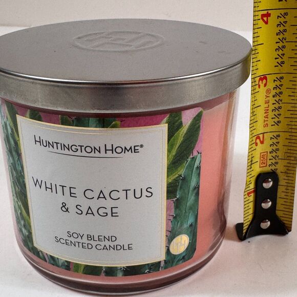 NEW Huntington Home White Cactus & Sage Soy Blend Scented Candle 14oz 3-Wick - Picture 4 of 7